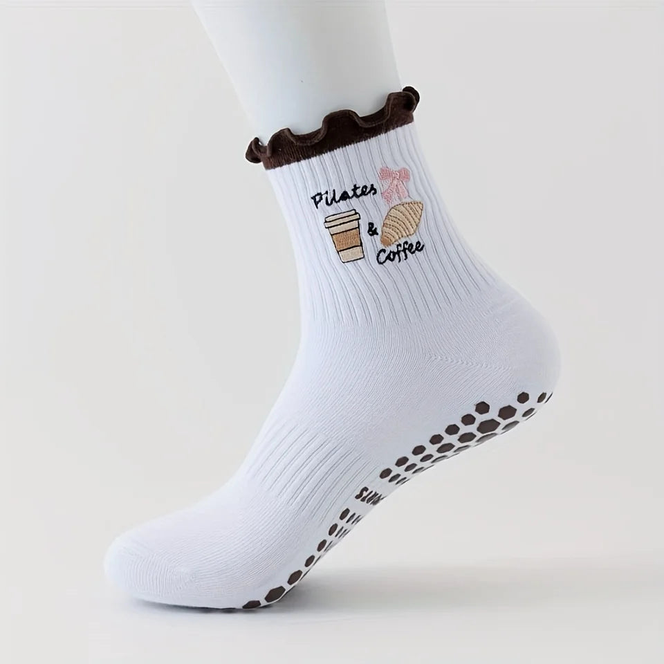 Lace Heart Embroidered Mid-Calf Socks for Pilates & Cozy Movement