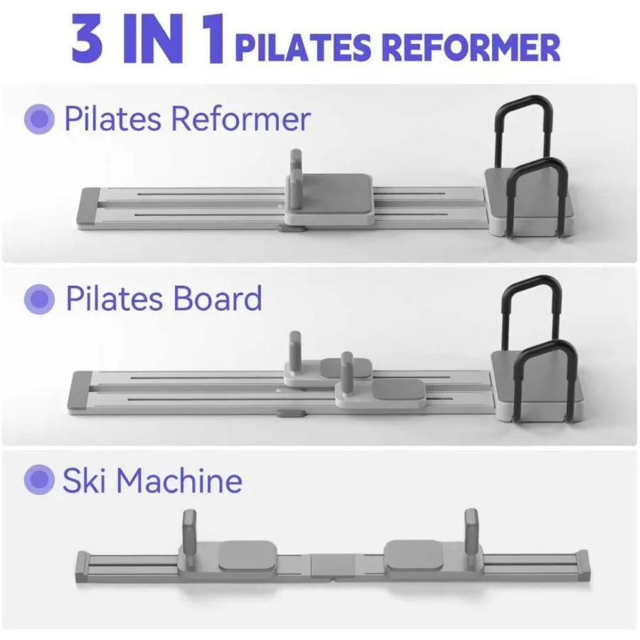 Portable Pilates Reformer Machine with 66.9'' Extended Track for Home Workout Made of Durable Wood and Steel Black and Gray Col