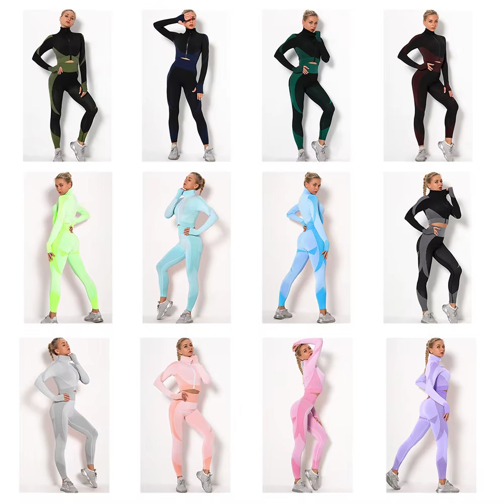 Seamless Yoga Set Women'S Sportswear Fitness Yoga Clothing Female Gym Workout Running Suit Quick Dry Breathable Active Wear