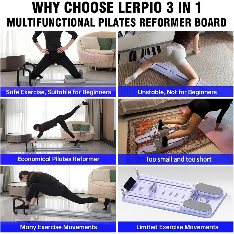 Portable Pilates Reformer Machine with 66.9'' Extended Track for Home Workout Made of Durable Wood and Steel Black and Gray Col