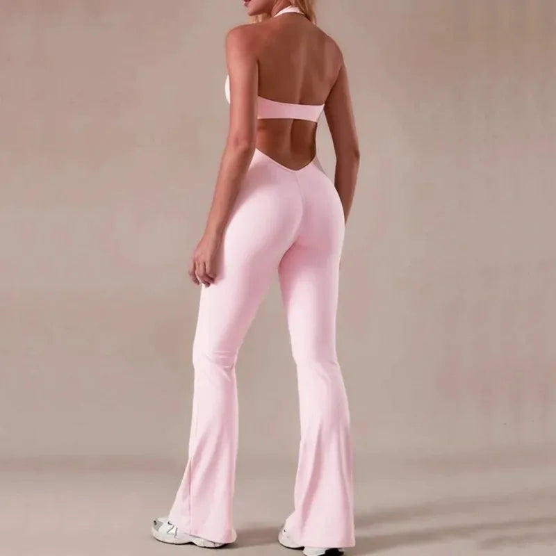 Seamless One-Piece Yoga Bodysuit with Flare Pants for Soft Movement & Training