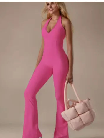 Seamless One-Piece Yoga Bodysuit with Flare Pants for Soft Movement & Training