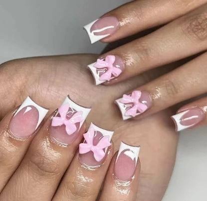 French Almond Nails with Pearl Bow – Effortless Salon Look in Minutes