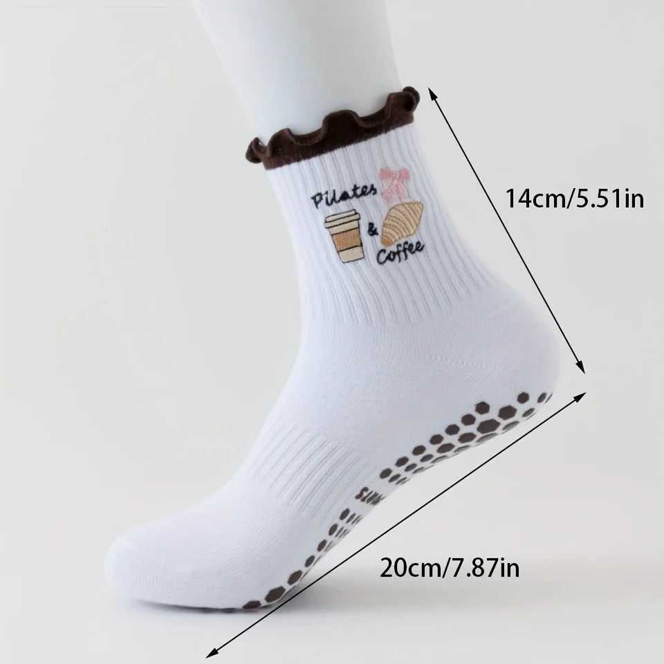 Lace Heart Embroidered Mid-Calf Socks for Pilates & Cozy Movement