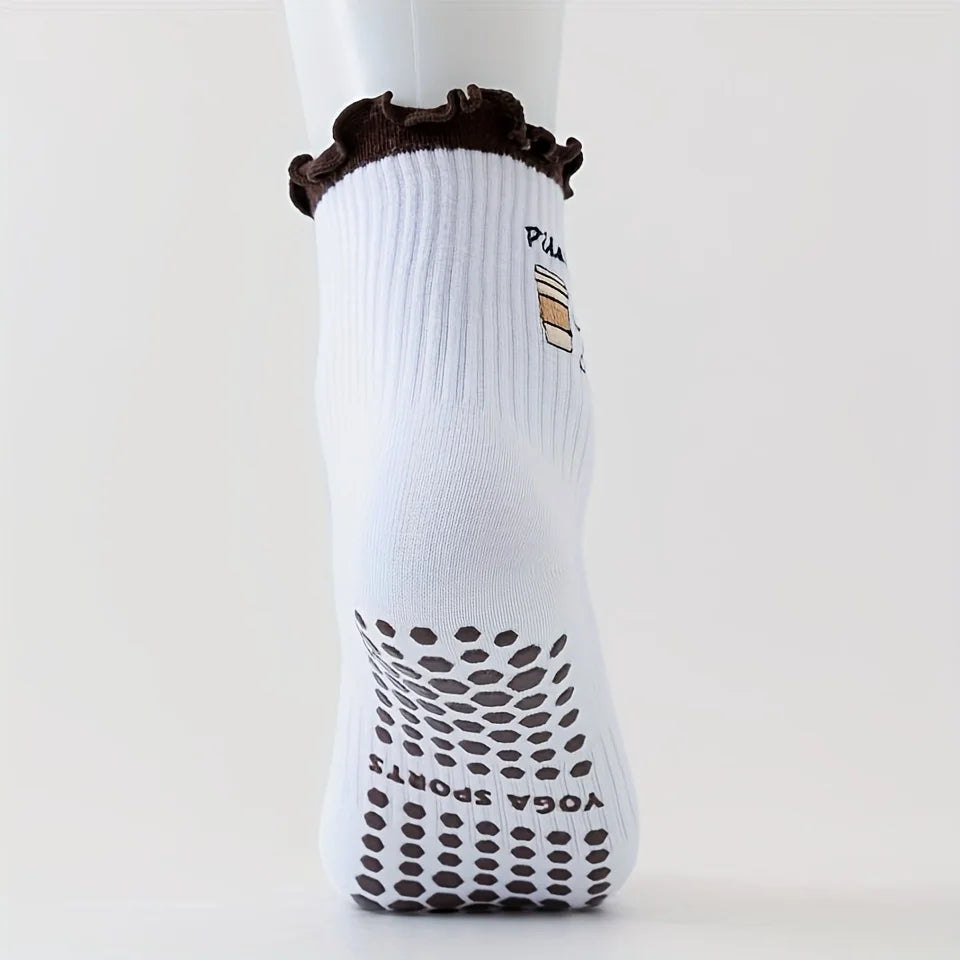 Lace Heart Embroidered Mid-Calf Socks for Pilates & Cozy Movement