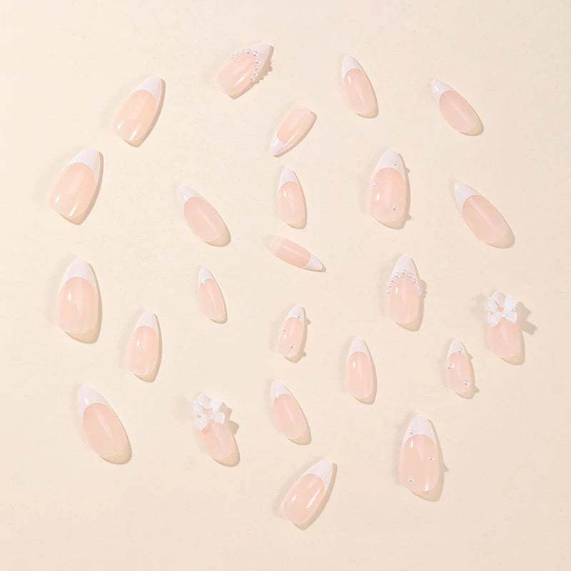 French Almond Nails with Pearl Bow – Effortless Salon Look in Minutes