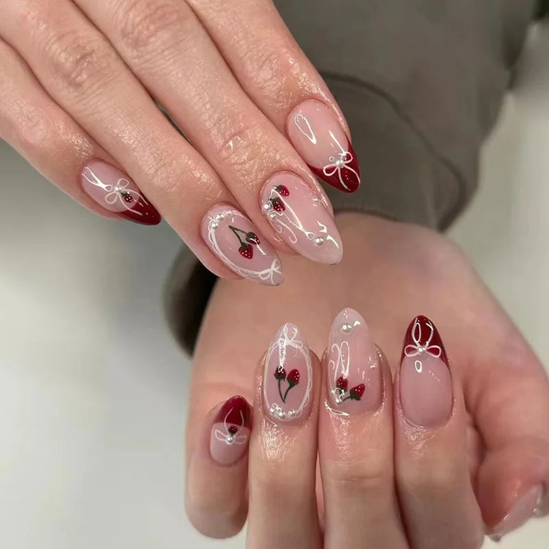 French Almond Nails with Pearl Bow – Effortless Salon Look in Minutes
