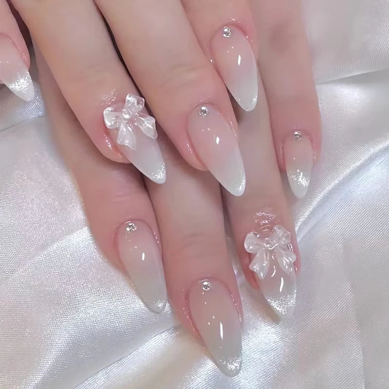 French Almond Nails with Pearl Bow – Effortless Salon Look in Minutes