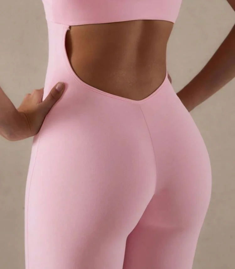 Seamless One-Piece Yoga Bodysuit with Flare Pants for Soft Movement & Training