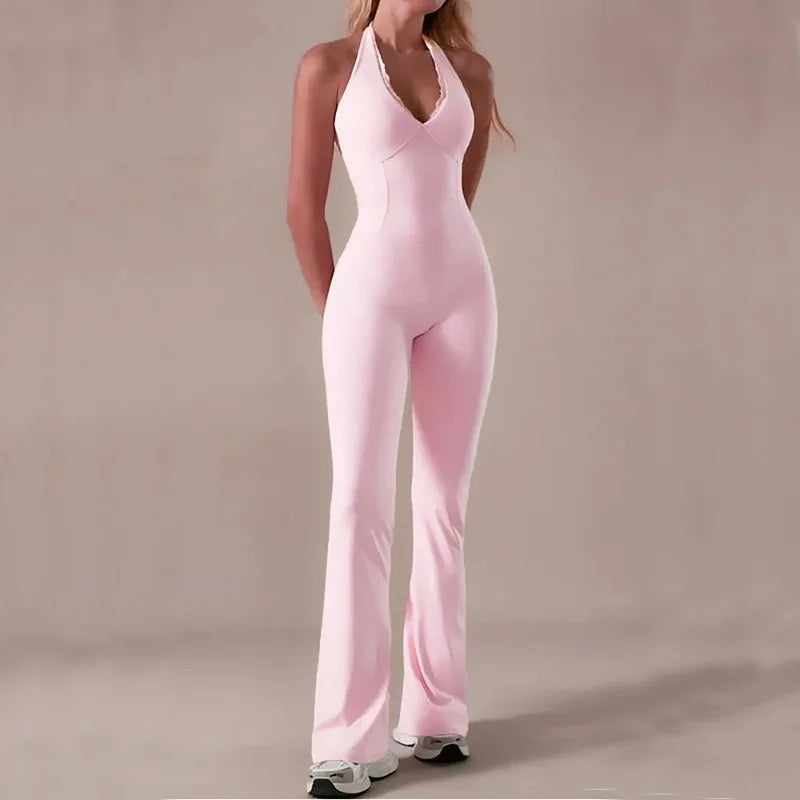 Seamless One-Piece Yoga Bodysuit with Flare Pants for Soft Movement & Training