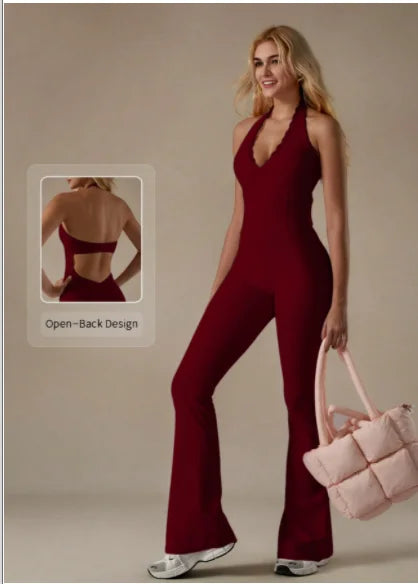 Seamless One-Piece Yoga Bodysuit with Flare Pants for Soft Movement & Training