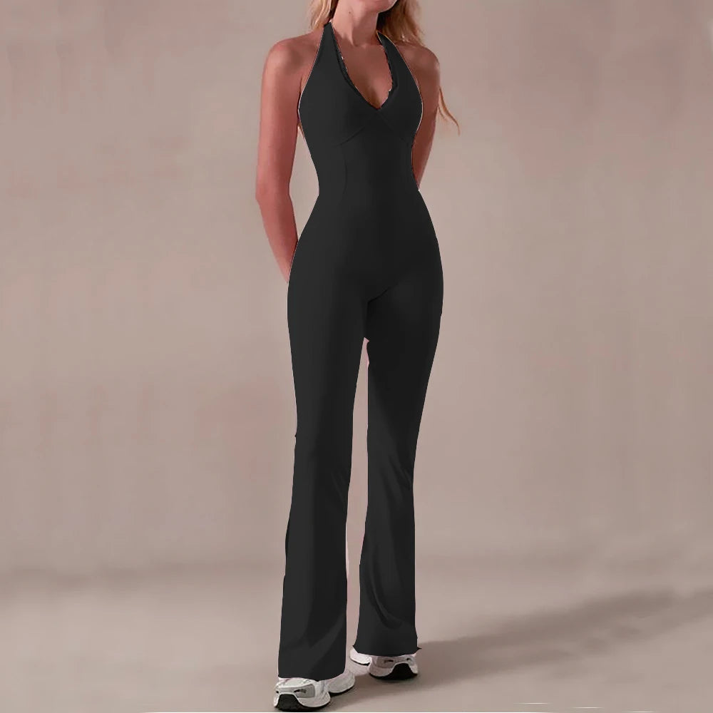 Seamless One-Piece Yoga Bodysuit with Flare Pants for Soft Movement & Training