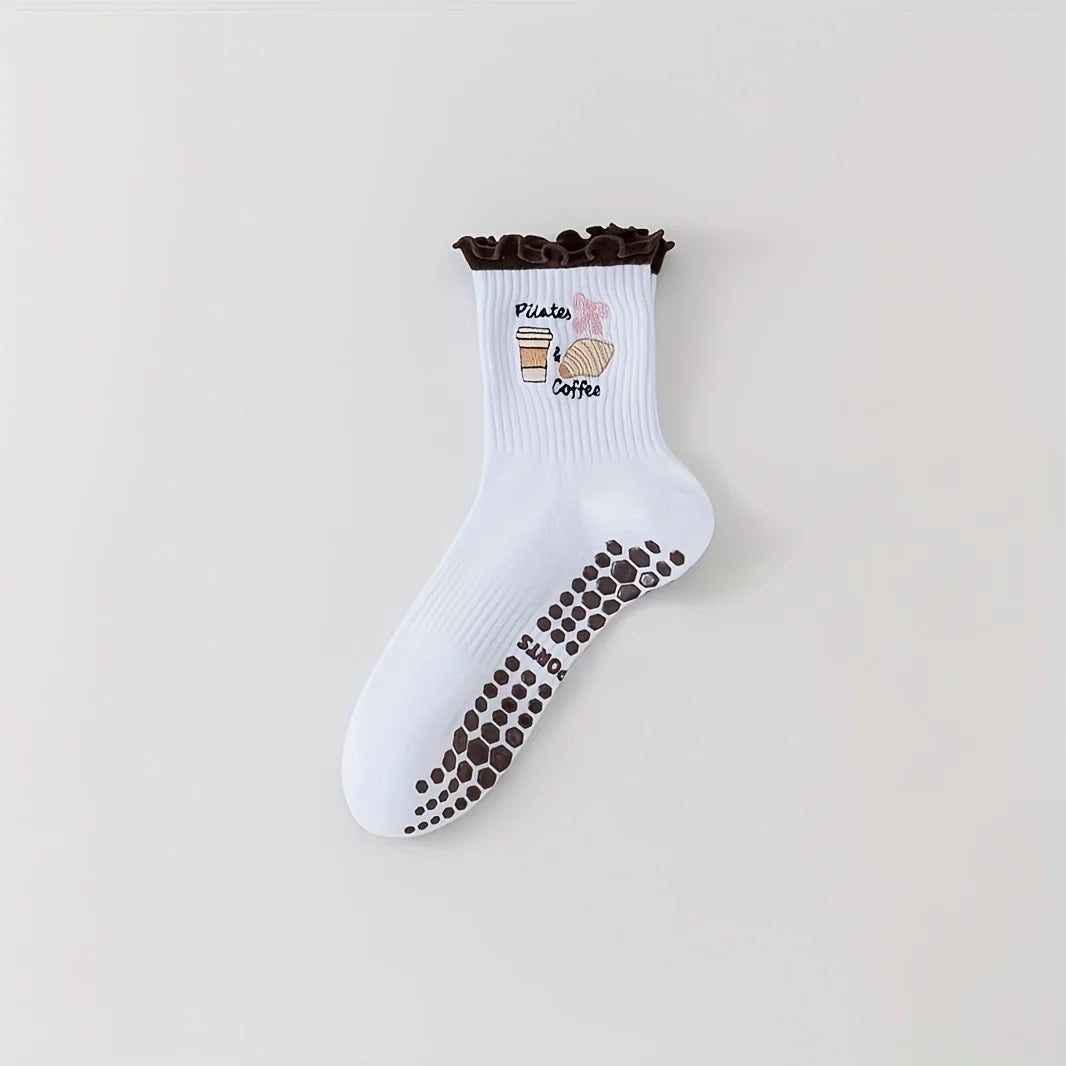 Lace Heart Embroidered Mid-Calf Socks for Pilates & Cozy Movement