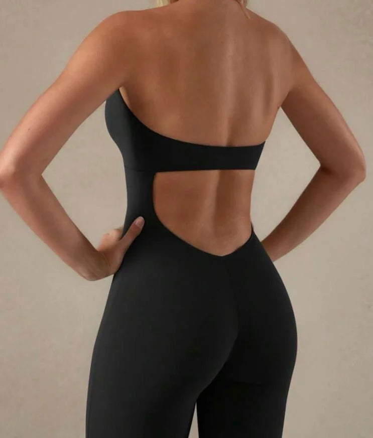 Seamless One-Piece Yoga Bodysuit with Flare Pants for Soft Movement & Training