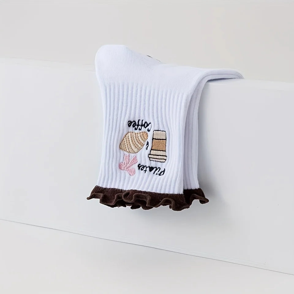 Lace Heart Embroidered Mid-Calf Socks for Pilates & Cozy Movement