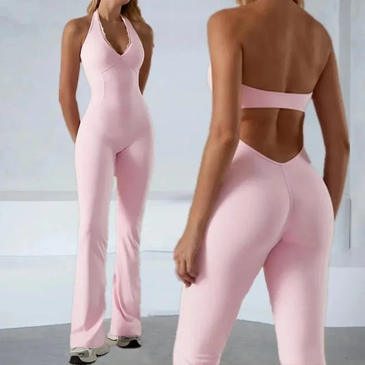 Seamless One-Piece Yoga Bodysuit with Flare Pants for Soft Movement & Training